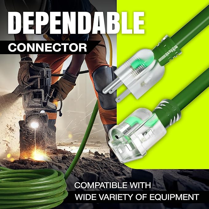 50ft Outdoor/Indoor Extension Cord 14/3 Gauge Heavy Duty 3 Prong SJTW, Waterproof, ETL Listed, Flexible Cold-Resistant Long Power Cord,15A 125V 1875W, Green by LifeSupplyUSA