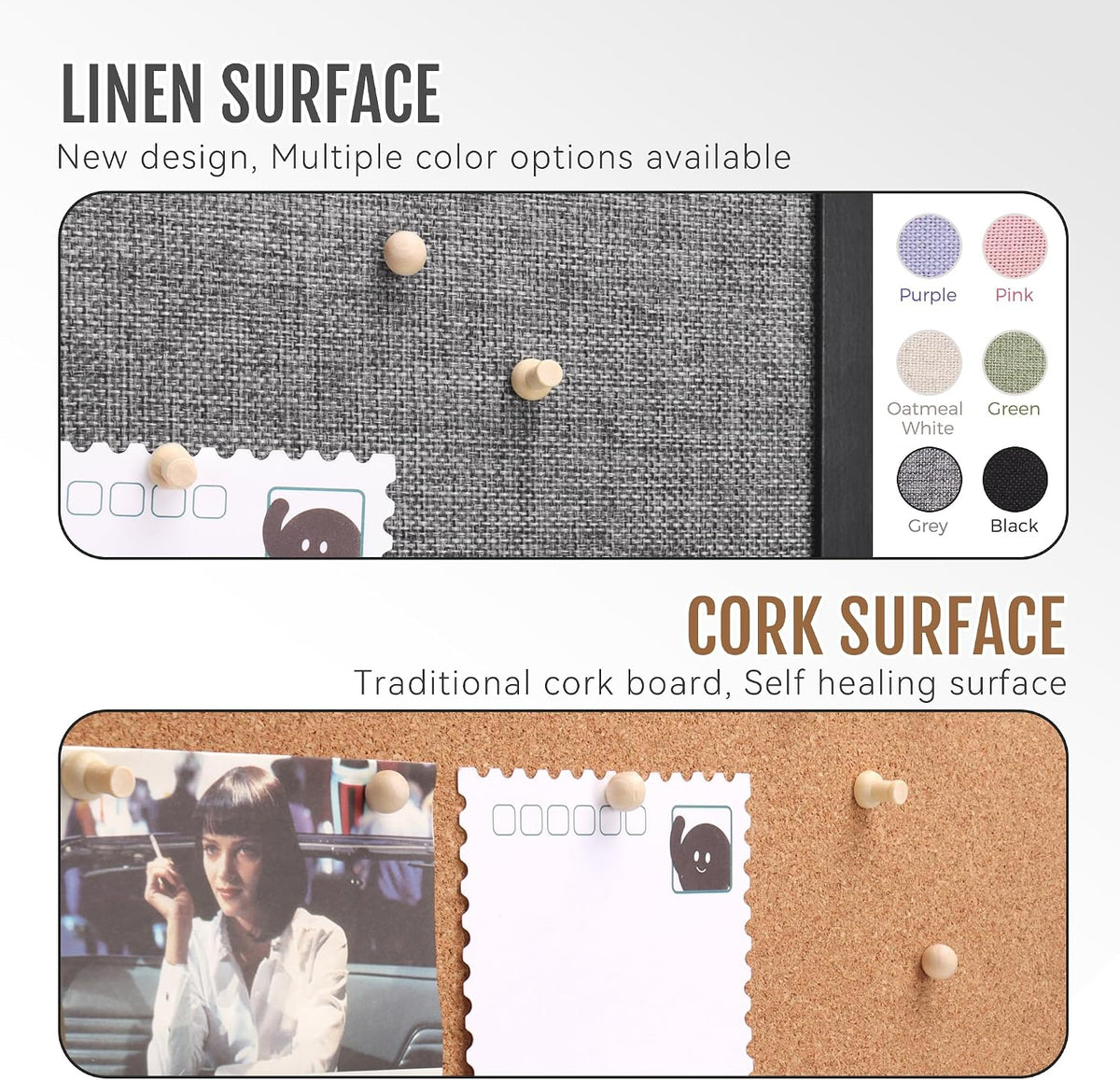 SELEAD Double-Sided Linen and Cork Bulletin Board (36"x24", Grey)