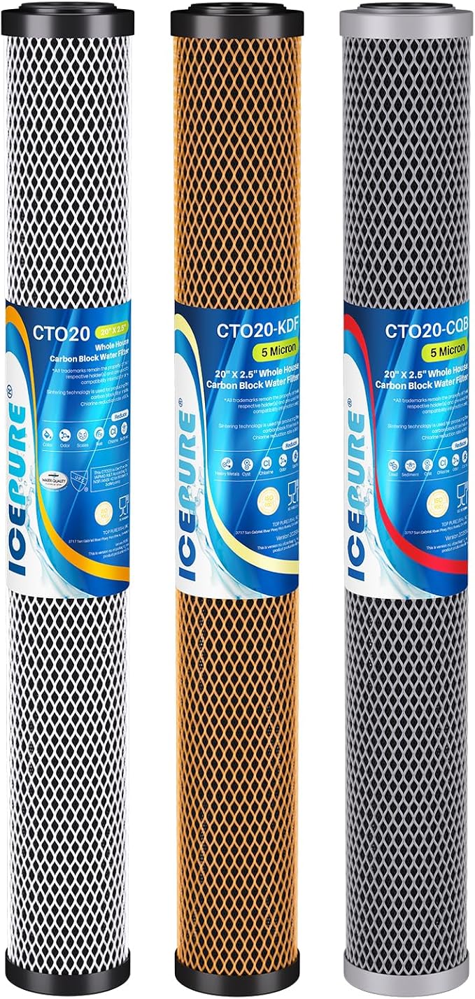 ICEPURE 20" x 2.5" Whole House Water Filter Replacement Combo Kit, Activated
