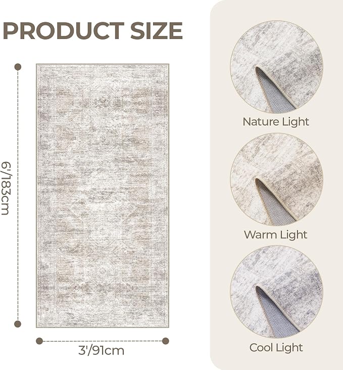 3x6 Runner Rug Non Slip, Thin Entryway Washable Rug
