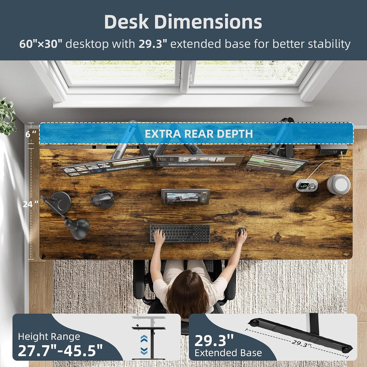 60 x 30 Inch Electric Standing Desk with Flip-Top Cable Management