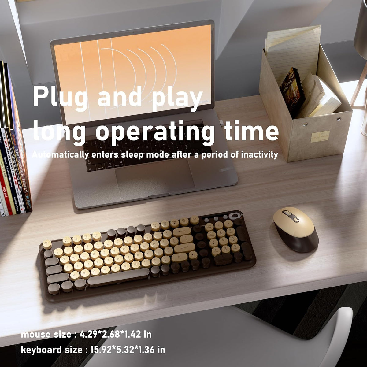 MPTOG Wireless Keyboard and Mouse Combo (Coffee)