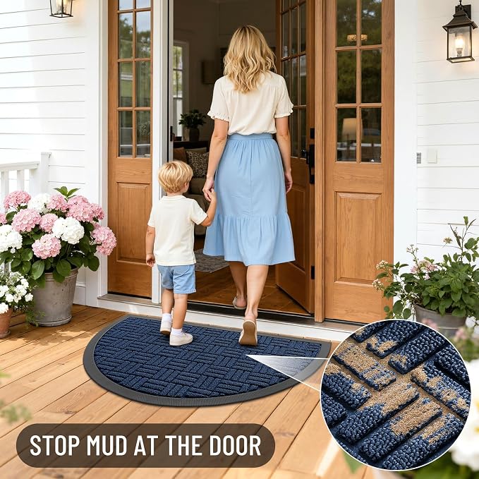 OLANLY Half Circle Door Mat Outside Entrance 29.5x17, Heavy Duty Sturdy Natural