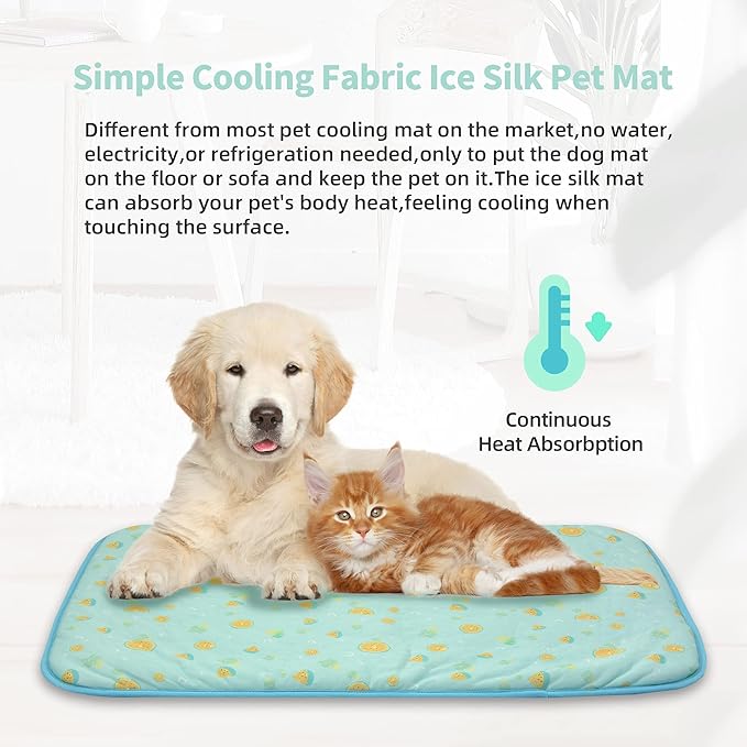 NWK Pet Cooling Mat for Large Dogs -Q-Max>0.345 Ice Silk Cooling Mat for Dogs & Cats Portable & Washable Pet Cooling Blanket, Car Seats, Beds for Summer (Green Leaf, 39'' X 27'' X 0.3'')