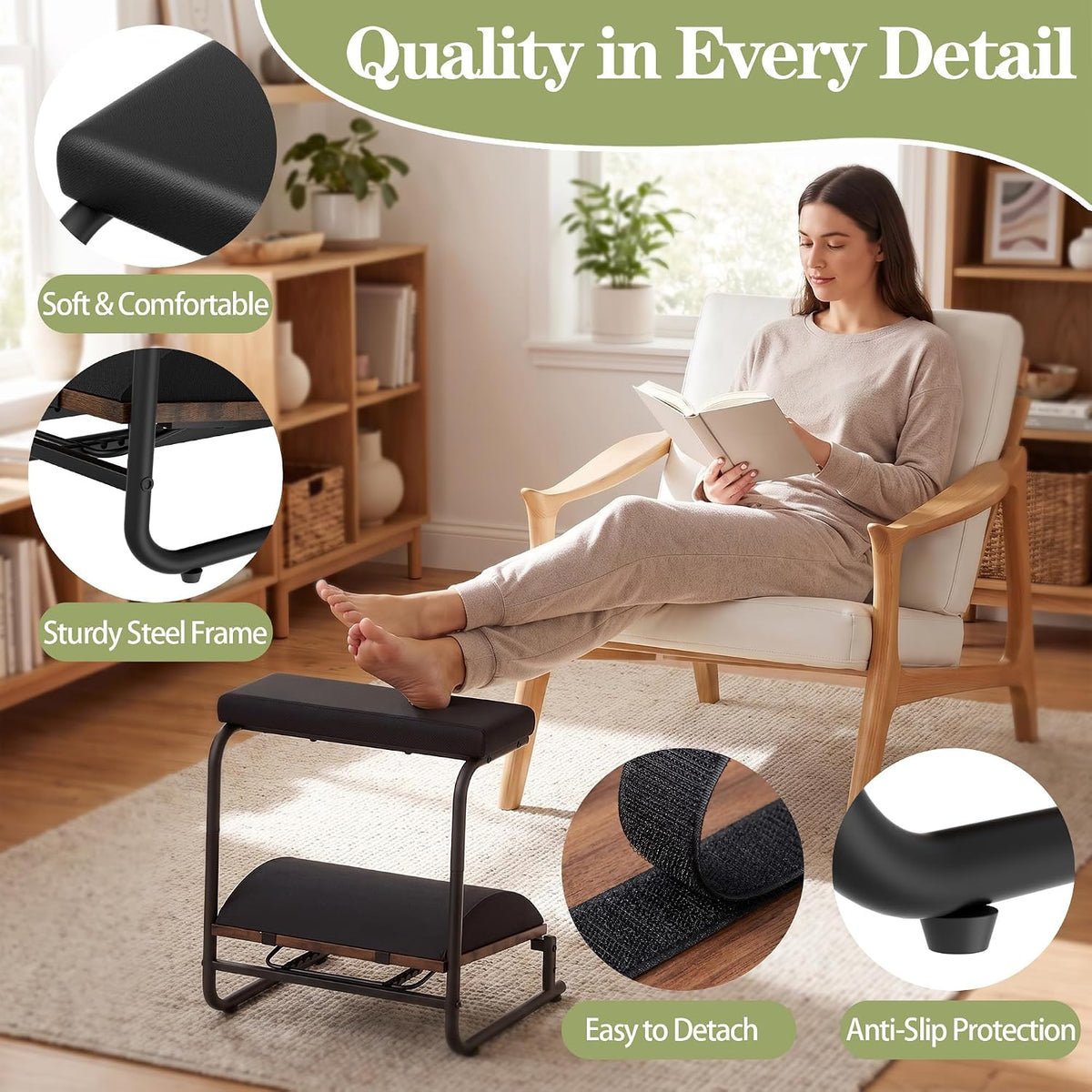 Double Step Foot Rest Under Desk, 5-Height Adjustable