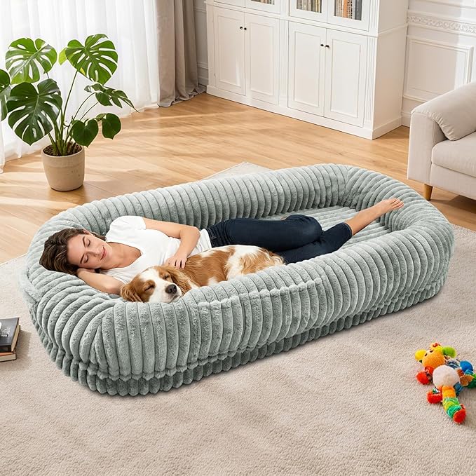 Human Dog Bed for Adult,70"x38"x10" Extra Large Human Pet Bed,Orthopedic Washable XL Dog Bed with Memory Foam (Grey Green)