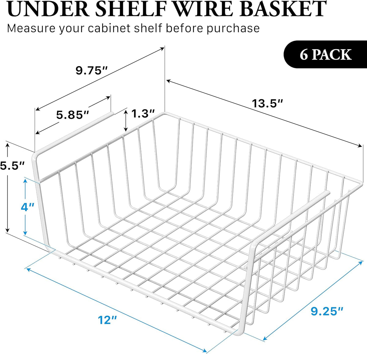 Simple Houseware 6PK Under Shelf Basket, White