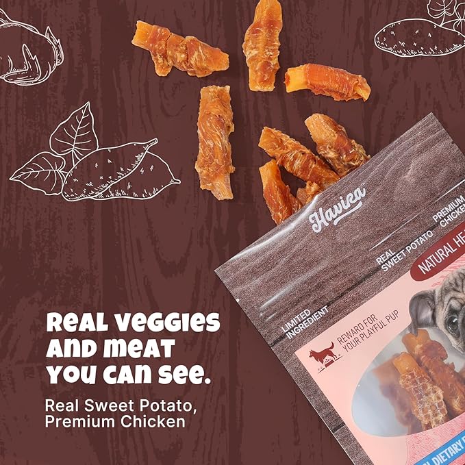 Havira 1.5 LB Value Pack Sweet Potato Dog Treats, Healthy Chicken Wrapped Dog Chews Made with Real Veggies, Easy to Digest Gentle Daily Rewards for Picky Dogs