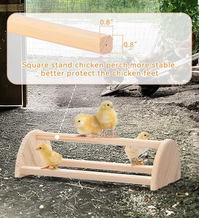 PETSFIT Chick Perch Prevent Rotation Design, Strong Wooden Chicken Roosting Bar, Easy to Assemble and Clean, Fun Toys for Chick