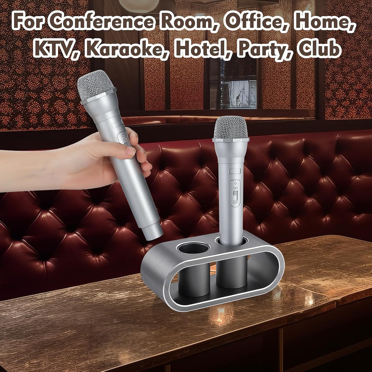 Metal Aluminum Alloy Desktop Microphones Storage Holder, Stand Support Base For Wireless Microphones, Fashionable Tabletop Mics Organizer (M, Brushed gray)