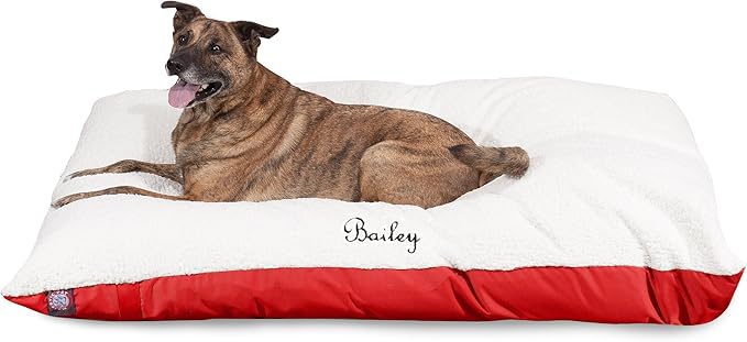 Personalized Pet Pillow Dog Bed Custom Embroidered - Removable Pet Bed Cover - Small to Medium Red