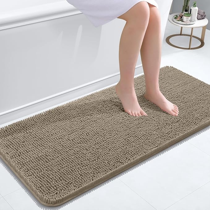 OLANLY Bathroom Runner Rugs 47x20, Soft Absorbent Chenille Bath Rugs, Rubber