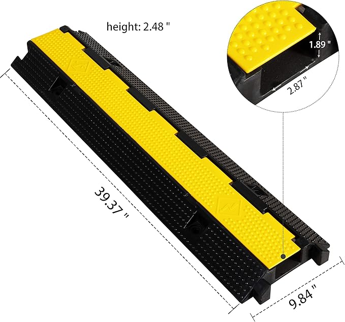 2 Pack Rubber Cable Ramp Hose Cable Protector Ramp 1 Channel 22000Lbs Load Capacity Traffic Speed Bump Wires Power Lines Extension Cord Cover for Indoor Outdoor