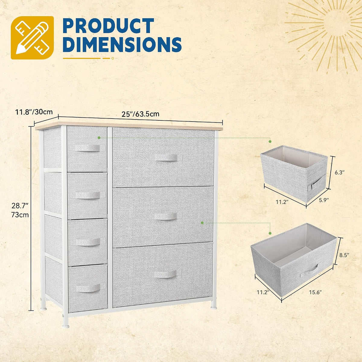 DWVO Dresser for Bedroom, 7 Drawers Fabric, Light Gray