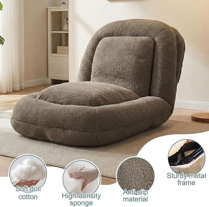 Human Dog Bed for Adults & Pets, 5-Position Adjustable Floor Chair, Convertible Lazy Sofa Bed with Metal Frame & 2 Pillows, Plush Gaming Lounge for Living Room Bedroom Office (Taupe)