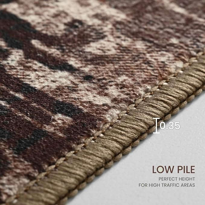 Entryway Rug 3x5 Brown Bedroom Area Rug Washable Non Slip Abstract Coffee Boho