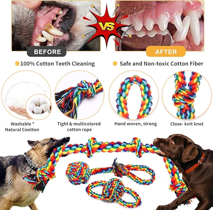Dog Toys for Aggressive Chewers 13 Pack，Indestructible Tug of War Toys for Small, Medium, Large Dog Breeds, Teeth Cleaning Chew Toys Pet Interactive Rope Toys