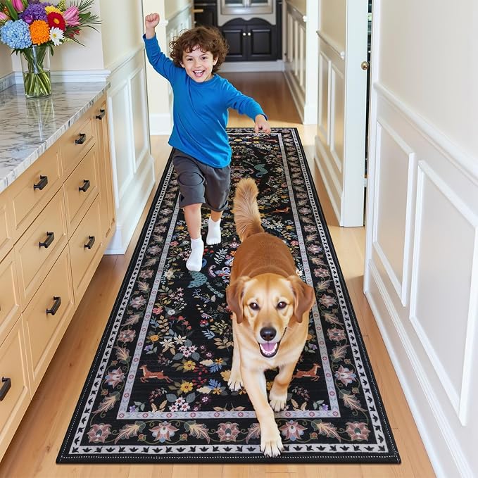 HEBE Washable Hallway Runner Rug 2'x 8' Non Slip Kitchen Rugs Runner, Low Pile