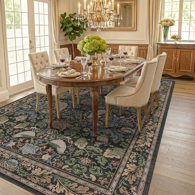 7x10 Green Washable Kitchen Table Rug
