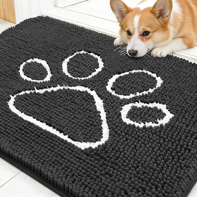 OLANLY Dog Door Mat for Muddy Paws 30x20, Paw Print Design, Absorbs Moisture