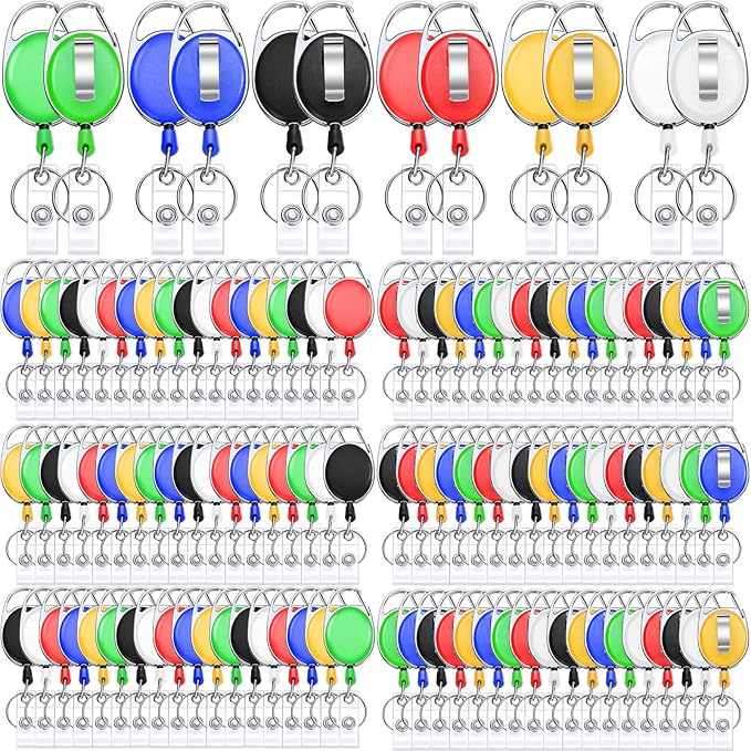 Laumoi 90 Packs Retractable ID Badge Holder Name ID Badge Reel Clips Keychain with Belt Clip and Key Ring for Office Worker Doctor Nurse Employee (Multicolor)