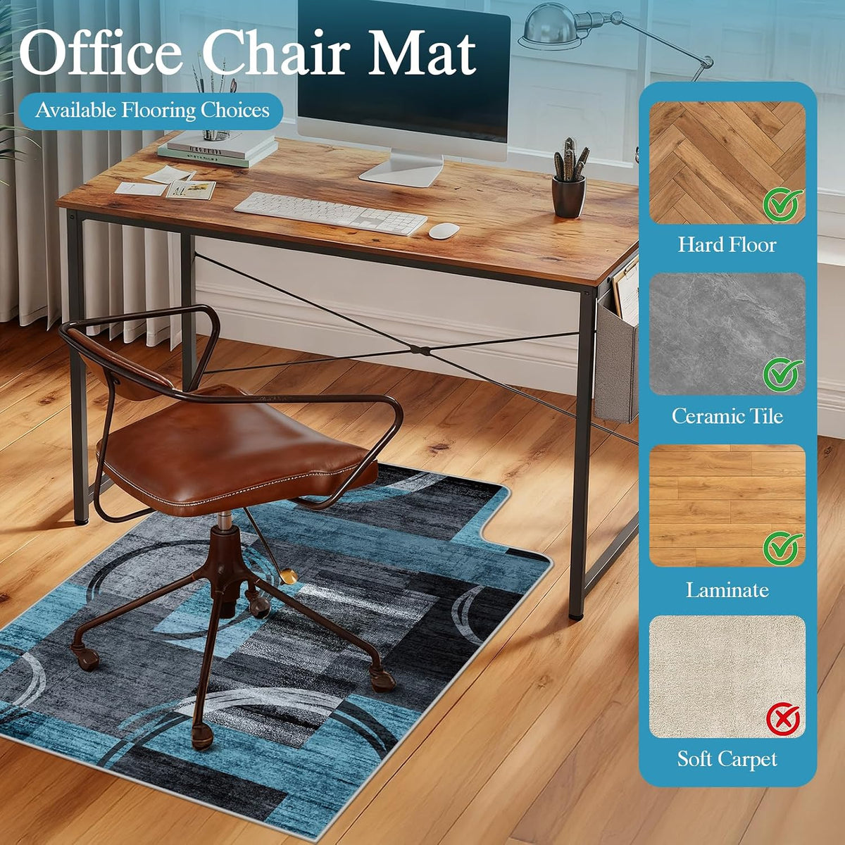 Office Chair Mat for Hardwood Floor & Tile Floor,36"X 48"-Convex Geo Blue