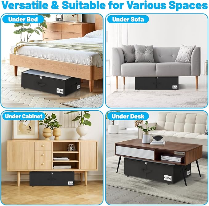 Under Bed Storage with Wheels, Quick Assembly Underbed Shoe Storage Containers