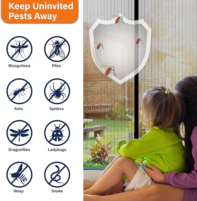 Magnetic Screen Door，Screen Door Mesh，Keep Bugs Out, Heavy-Duty Mesh Curtain,Pet and Kid Friendly, Works with Front Doors, Sliding Doors（36 x 84 Inches ‎Black