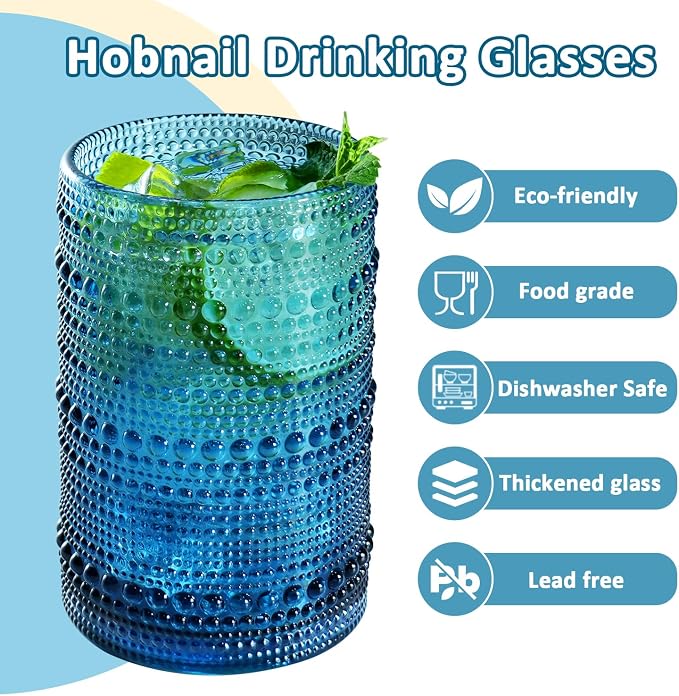 15 oz Colored Hobnail Drinking Glasses