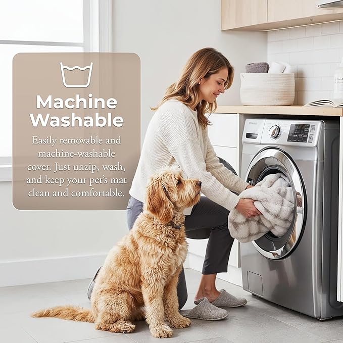 Mon Chateau 35” x 40” Faux Fur Bubble Mat, Machine Washable Waterproof Orthopedic Memory Foam Pad, Anti-Skid Bottom for Dogs, Pets & Home Use, Marble