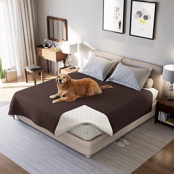 Waterproof Dog Bed Covers for Couch Protection, Water-Resistant Soft Dog Pet Blanket Anti-Slip Dog Blanket for Bed, for Furniture Bed Couch Sofa (Brown,86x82inch)