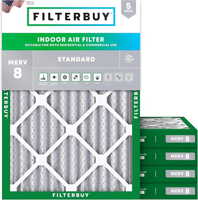 Filterbuy 17x22x2 Air Filter MERV 8 Essential Dust & Allergy Defense,