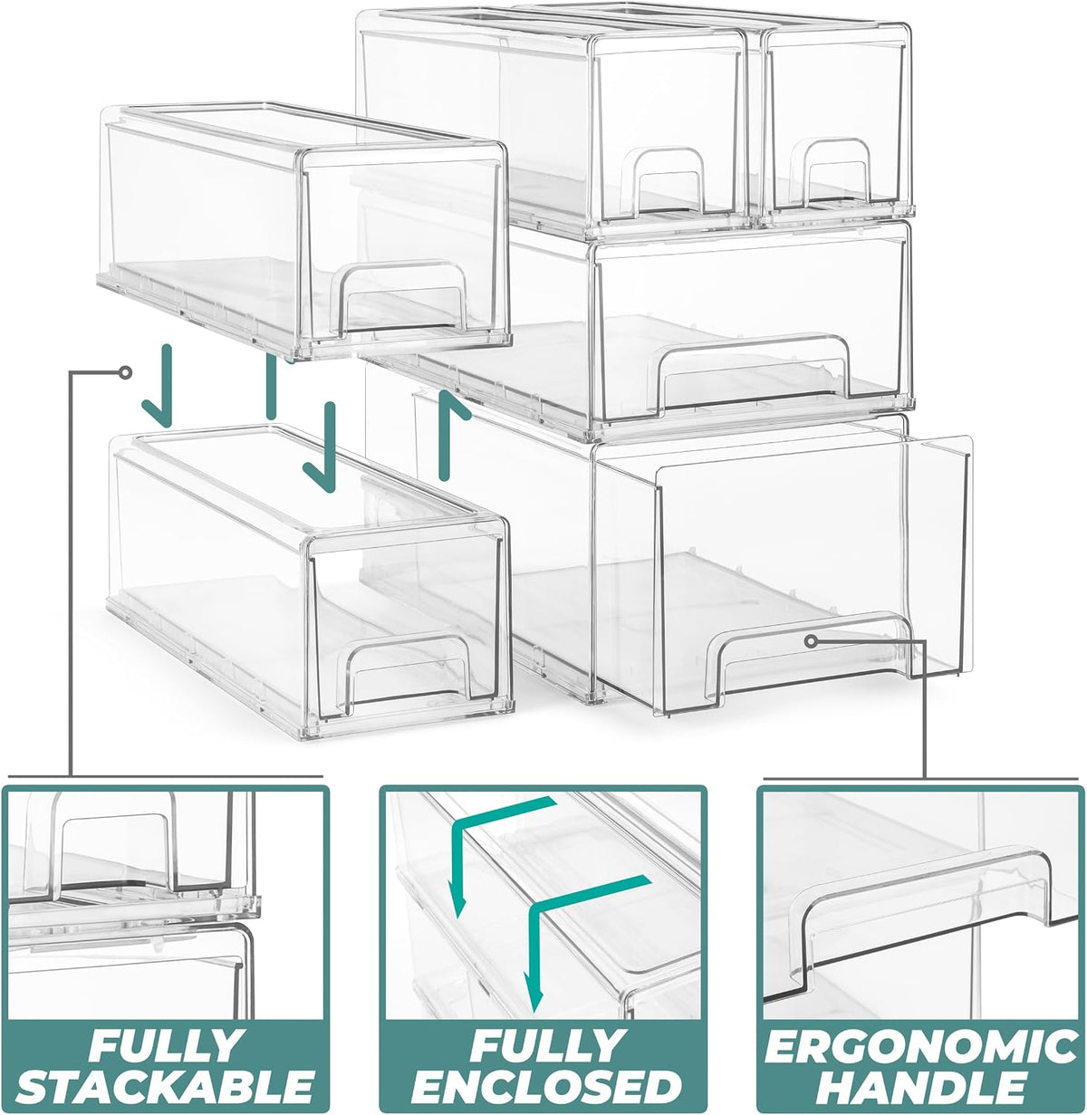 Sorbus Clear Stackable Storage Drawers with Handles (1 Medium + 2 Small)