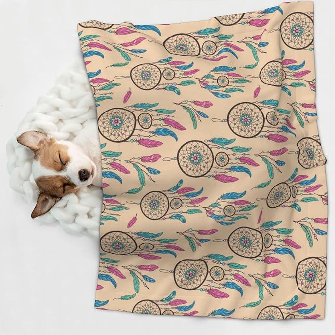 Double Sided Pet Mat for Dog Bed Topper Cat Blanket Furniture Protector, Dream Catcher, Reversible Plush with Tactile Dot Pattern for Style Change