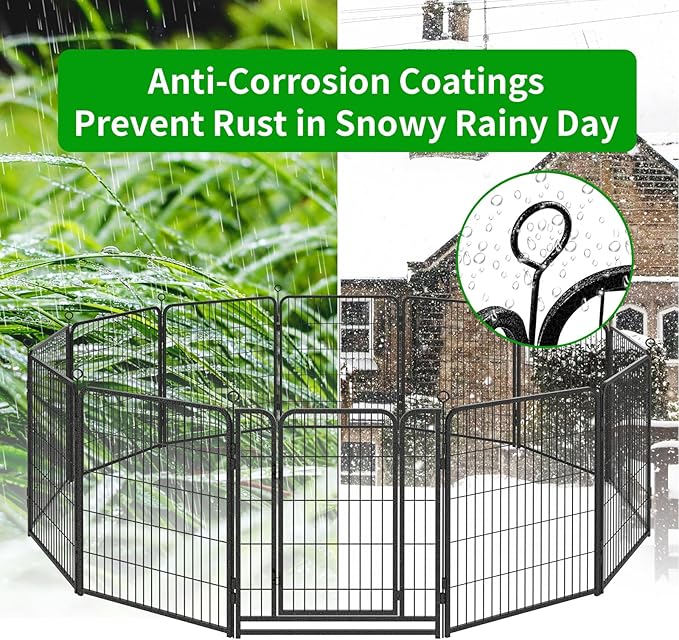 Dog Playpen Outdoor Extra Wide 32 Piece Panels Heavy Duty Dog Fence 40" Height Anti-Rust with Doors Portable for RV Camping Yard, Total 84FT, 561 Sq.ft, Snowy Black