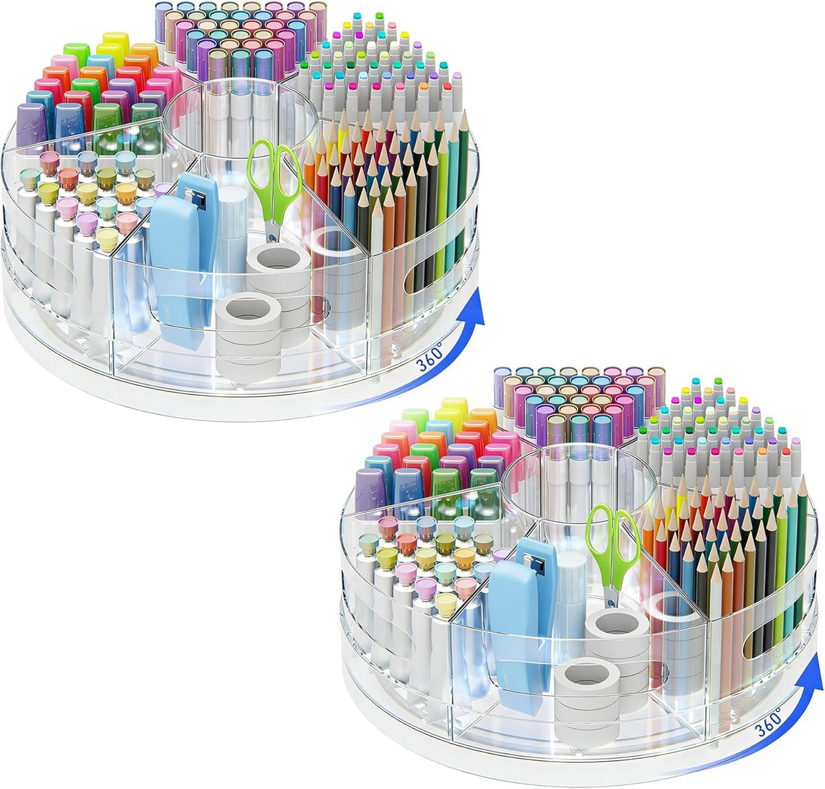 CraftGenes 2 Packs Rotating Clear Acrylic Pen Holder, Marker Organizer