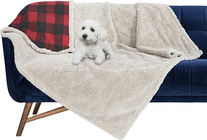 Waterproof Dog Blanket,Premium Pet Puppy Cat Soft Fleece Sherpa Throws Blanket Cushion Mat for Car Seat Furniture Protector Cover Small 50" x 30" by Pawsse Plaid Red