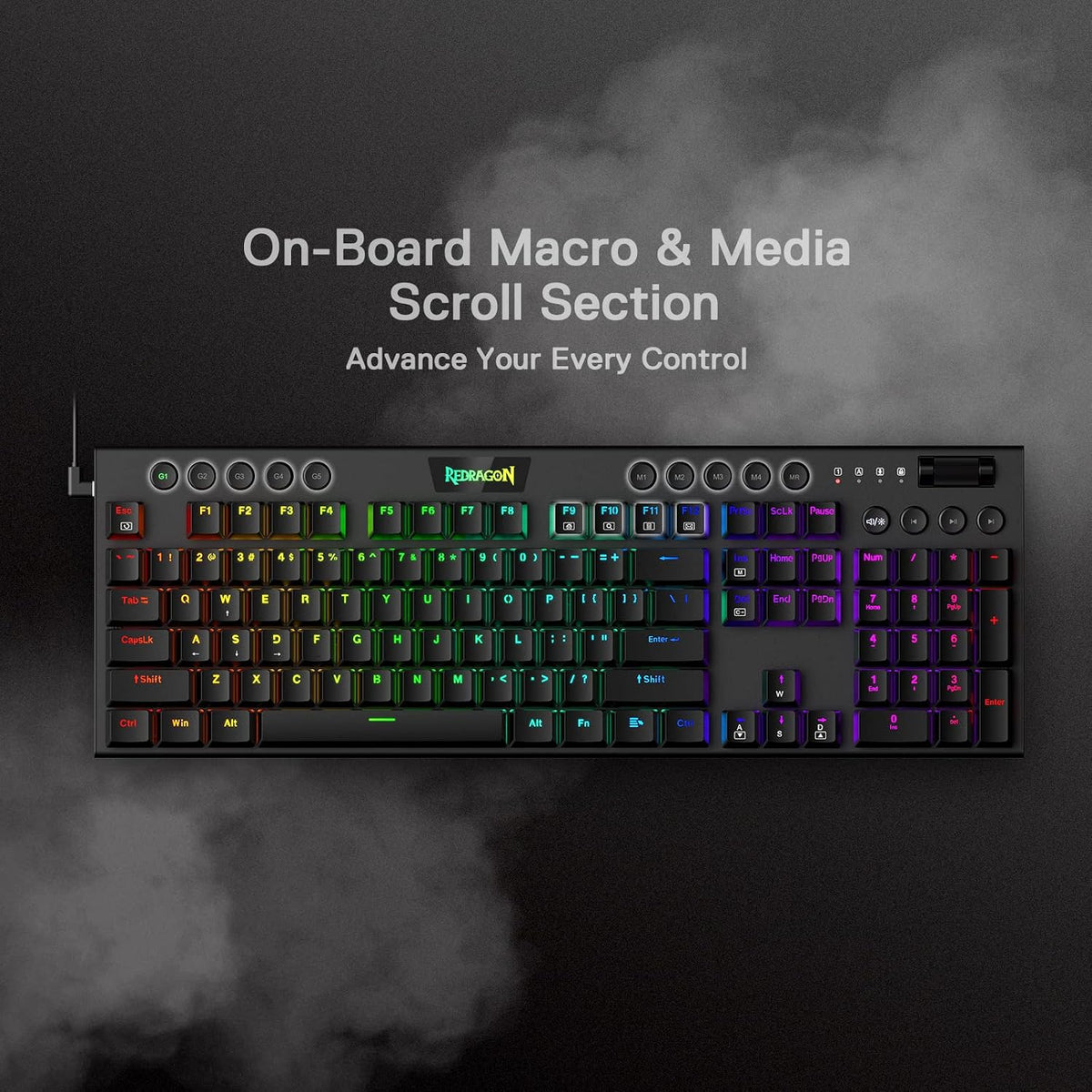 Redragon K619 Horus RGB Mechanical Keyboard, Ultra-Thin Designed Wired Gaming Keyboard w/Low Profile Keycaps, Dedicated Media Control & Linear Red Switch, Pro Software Supported
