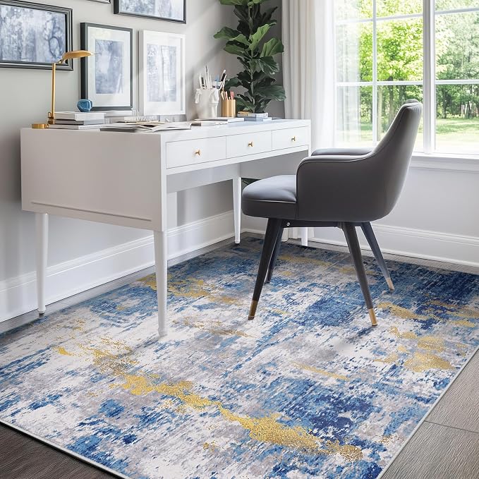 RELEANY Washable Area Rugs 4'x5' Non-Slip Modern Abstract Soft