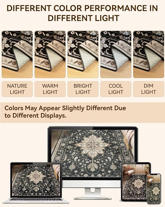 RELEANY Area Rugs Runner 2'x8' Washable Non-Slip, Floral Vintage Distress