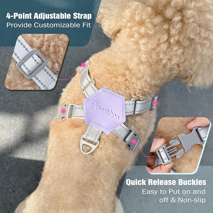 Pawaboo Small Dog Harness and Leash Set, Puppy Harness X-Frame No Pull No Choke, Dog Vest Harness Adjustable for Small Medium Sized Dogs,Soft Breathable Pet Harness for Walking Outing, M, Purple Daisy