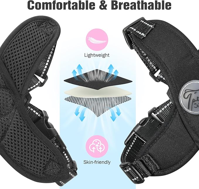 Pawaboo Small Dog Harness and Leash Set, Puppy Harness X-Frame No Pull No Choke, Dog Vest Harness Adjustable for Small Medium Sized Dogs, Soft Breathable Pet Harness for Walking Outing (M, Black)