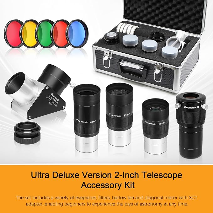 Astromania Telescope Accessory Set 12 Piece, 2 Inch Eyepiece and Filter