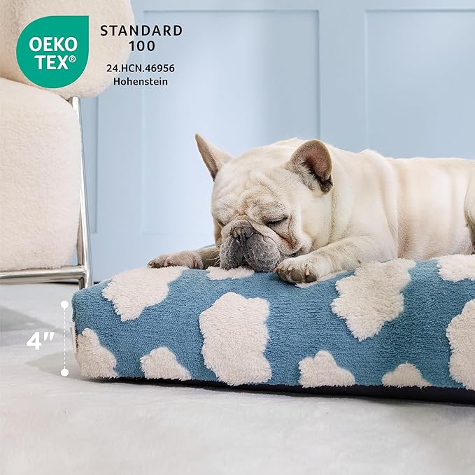 LE SURE Cute Dog Beds Medium Size Dog-Thick Shredded Chopped Foam Pet Bed Indoor with Removable Washable Cover, Modern Fuzzy Plush & Anti Slip Bottom, Blue