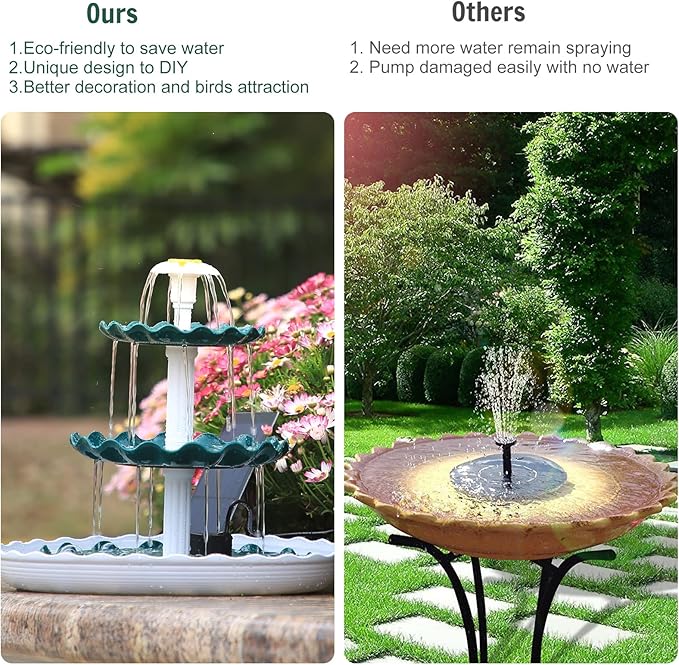 AISITIN 3 Tiered Bird Bath with 3.5W Solar Pump, DIY Solar Fountain Detachable and Suitable for Bird Bath, Garden Decoration, Outdoor Bird Feeder