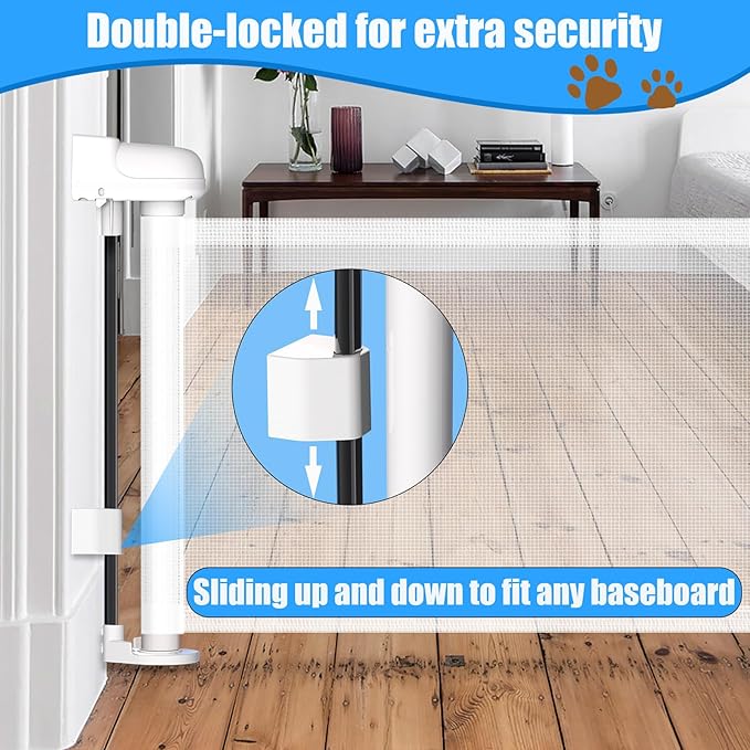 2 Pack Short Dog Gate Pet Gates Puppy Gate 14" H 59" Wide Step Over Pet Fence, Mesh Retractable Indoor Outdoor Expands Up to 59 Inches Small Dog Gates for Doorways Stairs