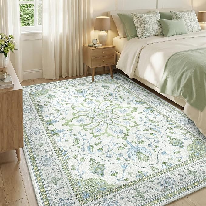 RELEANY Area Rugs 5'x7' Washable Non-Slip, Floral Vintage Distress Medallion