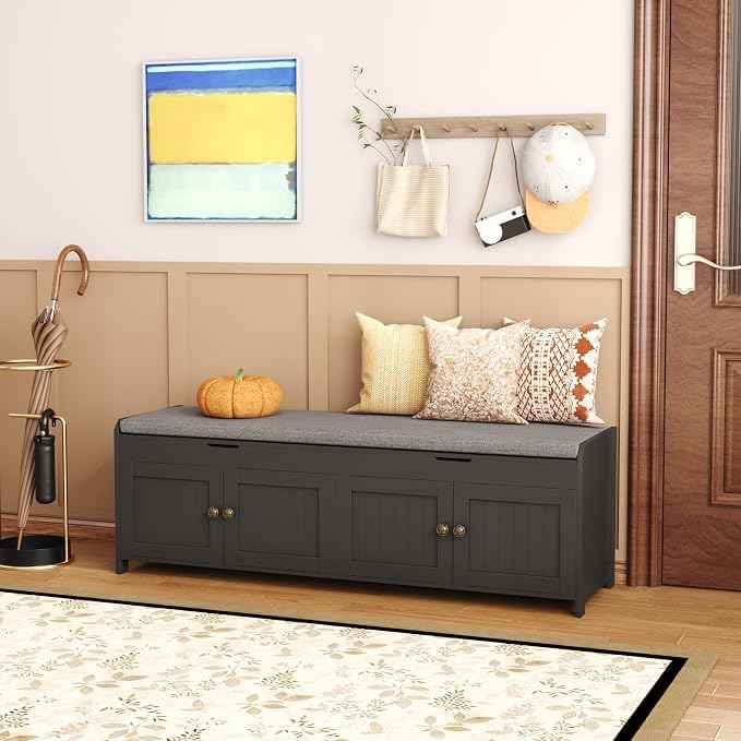 HOMEFORT 54.4" Shoe Bench with Lift Top Storage, Entryway Bench with Cushioned