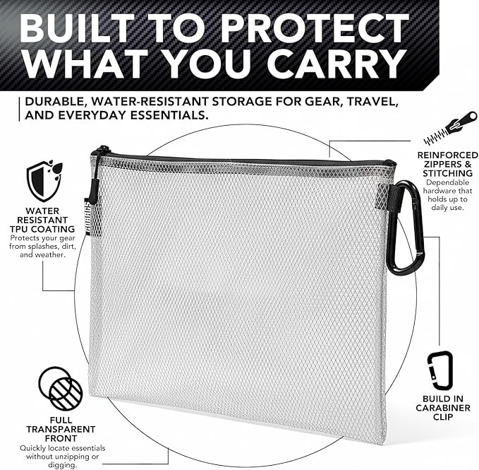 GOBAGS Air Production Extra-Small Clear Zipper Pouch (4‑Pack) – Cable Organizer & Travel Gear Bag for Electronics, Camera Accessories, Tool Pouch & Small Tech Storage