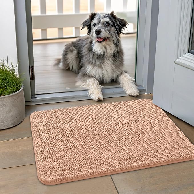 Smiry Dog Door Mat for Muddy Paws 24x16, Absorbent Dirt Trapper, Non-Slip